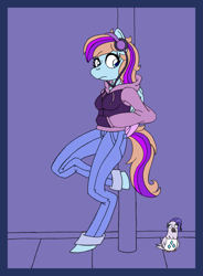 Size: 2207x3000 | Tagged: safe, artist:supra80, rarity, oc, oc:bittersweet, anthro, bird, pegasus, pigeon, unguligrade anthro, clothes, female, headphones, hoodie, jeans, pants, photoshop, solo