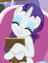 Size: 723x938 | Tagged: safe, screencap, rarity, pony, unicorn, forever filly, cropped, cute, eyes closed, happy, head tilt, holding, picture frame, raribetes, smiling, solo