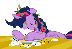 Size: 2249x1518 | Tagged: safe, artist:sxakalo, derpibooru import, twilight sparkle, twilight sparkle (alicorn), alicorn, pony, castle sweet castle, female, mare, pancakes, sleeping