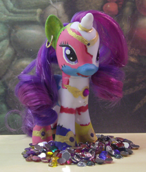 Size: 654x770 | Tagged: safe, artist:chili19, rarity, pony, unicorn, custom, ear piercing, earring, female, frankenpony, glitter, irl, jewelry, mare, photo, piercing, solo, toy