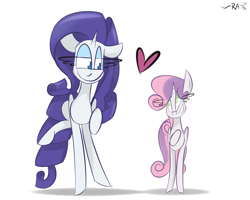 Size: 2740x2189 | Tagged: safe, artist:ratann, rarity, sweetie belle, pony, unicorn, duo, eye contact, female, heart, looking at each other, no pupils, siblings, sisters