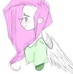 Size: 755x767 | Tagged: safe, artist:milky-rabbit, fluttershy, human, pegasus, pony, humanized, sketch, smiling, solo, winged humanization, wings