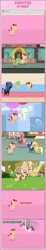 Size: 1205x6531 | Tagged: safe, artist:estories, applejack, oc, oc:ellison, oc:mixie, oc:neigh sayer, oc:quaint dart, oc:rouge fervour, oc:silverlay, oc:spring dawn, oc:think pink, earth pony, pony, axe, balloon, comic, magic, neink, offspring, parent:applejack, parent:oc:silverlay, parents:silverjack, pointy ponies, prone, snorkel, weapon