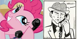 Size: 705x359 | Tagged: safe, artist:marmelmm, pinkie pie, pony, dick tracy, meme, phone, telephone, the brain(dick tracy)