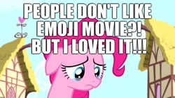 Size: 1920x1080 | Tagged: safe, pinkie pie, pony, crying, downvote bait, fangirl, image macro, meme, the emoji movie, ymmv