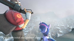 Size: 1191x670 | Tagged: safe, derpibooru import, twilight sparkle, 3d, crossover, parody, scout, snow, snowfall, source filmmaker, team fortress 2