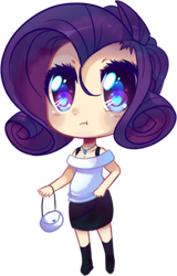 Size: 295x460 | Tagged: safe, artist:pekou, rarity, human, bag, chibi, clothes, humanized, simple background, solo, transparent background