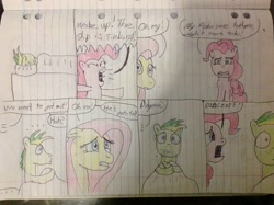 Size: 2592x1936 | Tagged: safe, artist:didgereethebrony, fluttershy, pinkie pie, oc, oc:didgeree, pegasus, pony, lined paper, traditional art