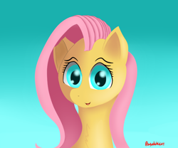 Size: 1800x1500 | Tagged: safe, artist:ponyxwright, fluttershy, pegasus, pony, bust, female, gradient background, looking at you, mare, signature, simple background, solo