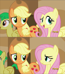 Size: 1920x2161 | Tagged: safe, screencap, applejack, fluttershy, earth pony, pegasus, pony, viva las pegasus, discovery family logo, out of context