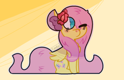 Size: 1180x764 | Tagged: safe, artist:lordpaozinhocuti2003, fluttershy, pegasus, pony, cute, flower, flower in hair, shyabetes, solo