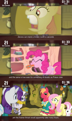 Size: 640x1080 | Tagged: safe, screencap, apple bloom, big macintosh, fluttershy, pinkie pie, rarity, zecora, earth pony, pegasus, pony, unicorn, zebra, bridle gossip, filli vanilli, the cutie pox, cinemare sins, golden oaks library, zecora's hut