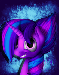 Size: 1024x1308 | Tagged: safe, artist:xormak, derpibooru import, twilight sparkle, twilight sparkle (alicorn), alicorn, pony, castle sweet castle, alternate hairstyle, bust, female, mare, portrait, punklight sparkle, solo