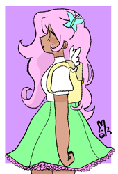 Size: 503x738 | Tagged: safe, artist:milky-rabbit, fluttershy, human, backpack, female, humanized, solo