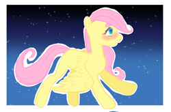 Size: 1556x1018 | Tagged: safe, artist:milky-rabbit, fluttershy, pegasus, pony, blushing, female, filly, flying, happy, smiling, solo, spread wings, wings, younger