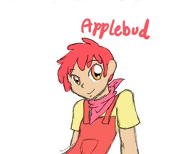 Size: 648x562 | Tagged: safe, artist:artiedrawings, apple bloom, applebuck, human, ask a bishonen pony, bandana, humanized, male, rule 63, simple background, solo, white background