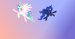 Size: 4096x2160 | Tagged: safe, artist:mazli, princess celestia, princess luna, alicorn, pony, flying, simple background, vector