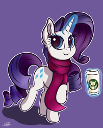 Size: 2100x2600 | Tagged: safe, artist:sadtrooper, rarity, pony, unicorn, clothes, coffee, coffee cup, cup, female, magic, mare, scarf, simple background, solo, starbucks, white outline