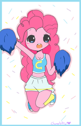 Size: 972x1520 | Tagged: safe, artist:chametzkiwi, pinkie pie, equestria girls, cheerleader, clothes, cute, diapinkes, midriff, moe, pom pom, shoes, skirt, sneakers, socks, solo, wondercolts