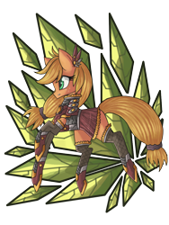 Size: 900x1200 | Tagged: safe, artist:raptor007, applejack, earth pony, pony, armor, clothes, dress, solo, technology