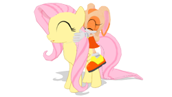 Size: 512x288 | Tagged: safe, artist:harmony--bunny, fluttershy, pegasus, pony, rabbit, 3d, cream the rabbit, crossover, mmd, riding, simple background, sonic the hedgehog (series), transparent background