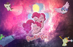 Size: 7000x4466 | Tagged: safe, edit, edited screencap, screencap, gummy, pinkie pie, princess flurry heart, alicorn, alligator, earth pony, pegasus, pony, unicorn, baby cakes, absurd resolution, colt, cutie mark background, female, filly, hat, male, mare, party cannon, party hat