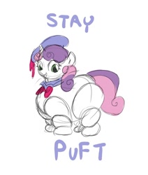 Size: 550x650 | Tagged: safe, artist:envy, sweetie belle, pony, unicorn, crossover, female, filly, ghostbusters, marshmallow, simple background, solo, stay puft marshmallow man, stay puft marshmallow mare, sweetie belle is a marshmallow too, wheelie belle, white background