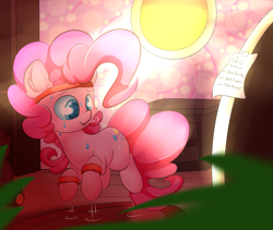 Size: 1497x1262 | Tagged: safe, artist:madacon, pinkie pie, earth pony, pony, atg 2017, cute, exercise, female, morning ponies, newbie artist training grounds, open mouth, solo, sweat, sweatband, younger