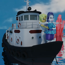 Size: 2000x2000 | Tagged: safe, artist:bluest, ragamuffin (equestria girls), rarity, better together, equestria girls, 3d, armpits, big breasts, boat, breasts, crystal, female, male, ocean, rarimuffin, raritits, shipping, straight, titanic, tugboat
