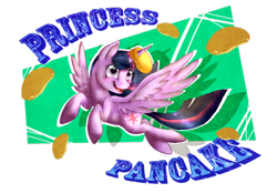 Size: 800x558 | Tagged: safe, artist:fire-topaz, derpibooru import, twilight sparkle, twilight sparkle (alicorn), alicorn, pony, castle sweet castle, female, food, horn impalement, i'm pancake, mare, pancakes, solo