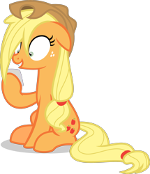 Size: 3439x4000 | Tagged: safe, artist:limedazzle, applejack, earth pony, pony, every little thing she does, absurd resolution, cowboy hat, freckles, hat, hypnosis, hypnotized, inkscape, paper, reading, simple background, sitting, solo, stetson, straight mane, transparent background, vector