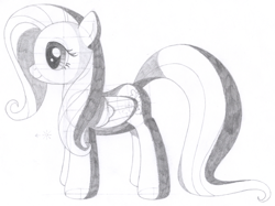 Size: 1960x1466 | Tagged: safe, artist:aafh, fluttershy, pegasus, pony, monochrome, solo, traditional art