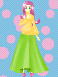 Size: 6000x8000 | Tagged: safe, artist:cynthiaevans, fluttershy, human, absurd resolution, clothes, female, lips, long skirt, looking at you, shoes, skirt, sweater, sweatershy, turtleneck