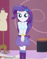 Size: 2461x3075 | Tagged: safe, artist:tabrony23, rarity, equestria girls, boots, clothes, comic, cute, female, holiday, looking at you, patreon, patreon logo, shoes, smiling, solo, valentine's day