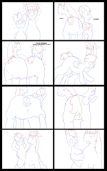 Size: 5000x8000 | Tagged: safe, artist:chedx, flash sentry, trouble shoes, oc, oc:fast hooves, earth pony, pegasus, pony, comic:the fusion flashback, butt, clydesdale, comic, commissioner:bigonionbean, confused, flank, forced, fuse, fusion, fusion:fast hooves, large butt, magic, merging, panicking, plot, potion, sketch, sketch dump, swelling, writer:bigonionbean