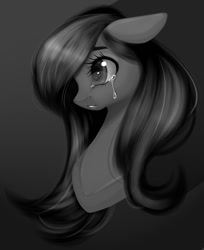 Size: 679x831 | Tagged: safe, artist:clefficia, fluttershy, pegasus, pony, bust, crying, female, floppy ears, looking away, mare, monochrome, portrait, solo, teary eyes