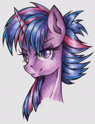 Size: 1698x2205 | Tagged: safe, artist:rosha-krieger, derpibooru import, twilight sparkle, castle sweet castle, alternate hairstyle, punklight sparkle, solo, traditional art