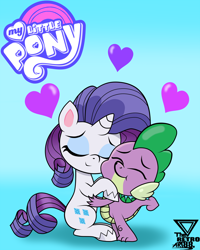 Size: 2500x3125 | Tagged: safe, artist:theretroart88, rarity, spike, dragon, pony, unicorn, my little pony: pony life, female, heart, holiday, hug, male, shipping, sparity, straight, valentine's day