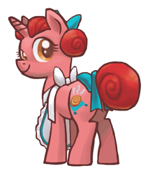 Size: 761x886 | Tagged: safe, artist:needsmoarg4, pony, unicorn, g4, apron, cinnamon breeze, clothes, female, hair bow, mare, rear view, redesign, simple background, solo, tail bow, white background