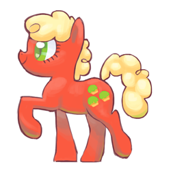 Size: 800x800 | Tagged: safe, artist:needsmoarg4, red gala, earth pony, pony, g4, apple family member, colored pupils, crimson gala, female, mare, raised hoof, redesign, simple background, smiling, solo, white background