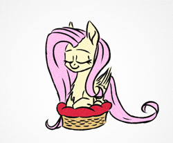 Size: 820x678 | Tagged: safe, artist:akweer, fluttershy, pegasus, pony, cute, eyes closed, female, mare, pet bed, prone, shyabetes, smiling