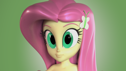 Size: 1280x720 | Tagged: safe, artist:kannonx, fluttershy, equestria girls, 3d, bare shoulder portrait, bare shoulders, bust, portrait, show accurate, solo, uncanny valley