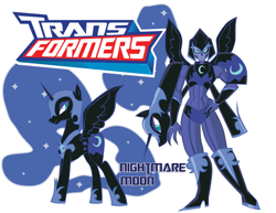 Size: 900x695 | Tagged: safe, artist:inspectornills, nightmare moon, robot, crossover, female, simple background, transformares, transformerfied, transformers, transformers animated, white background