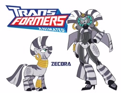 Size: 3300x2550 | Tagged: safe, artist:inspectornills, zecora, robot, zebra, crossover, female, high res, simple background, transformares, transformerfied, transformers, transformers animated, white background