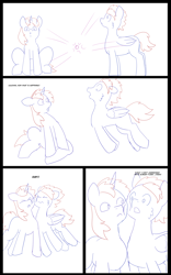 Size: 5000x8000 | Tagged: safe, artist:chedx, oc, oc:fast hooves, oc:home defence, pony, comic:the fusion flashback, butt, clydesdale, comic, commissioner:bigonionbean, confused, confusion, dialogue, flank, fusion, fusion:fast hooves, fusion:home defence, large butt, magic, panicking, plot, potion, sketch, sketch dump, swelling, wings extended, writer:bigonionbean