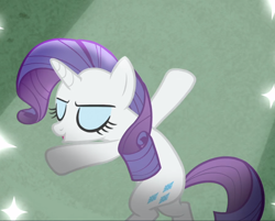 Size: 1160x934 | Tagged: safe, screencap, rarity, pony, unicorn, fake it 'til you make it, bipedal, cropped, eyes closed, pose, solo