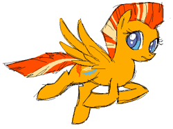 Size: 584x436 | Tagged: safe, artist:needsmoarg4, feathermay, pegasus, pony, g4, colored pupils, female, flying, mare, redesign, simple background, solo, white background