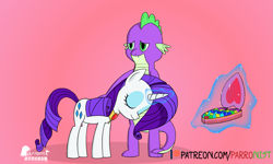 Size: 1441x862 | Tagged: safe, artist:the-parrotious-pl, rarity, spike, dragon, pony, unicorn, female, male, shipping, sparity, straight