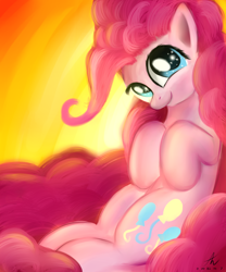 Size: 1500x1800 | Tagged: safe, artist:truffle shine, pinkie pie, earth pony, pony, balloon, curly mane, cute, female, looking at you, mare, signature, smiling, solo, sparkly eyes, starry eyes, wingding eyes