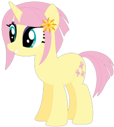 Size: 1024x1137 | Tagged: safe, artist:ra1nb0wk1tty, fluttershy, sunny flare, pony, unicorn, equestria girls ponified, female, mare, ponified, recolor, simple background, solo, transparent background